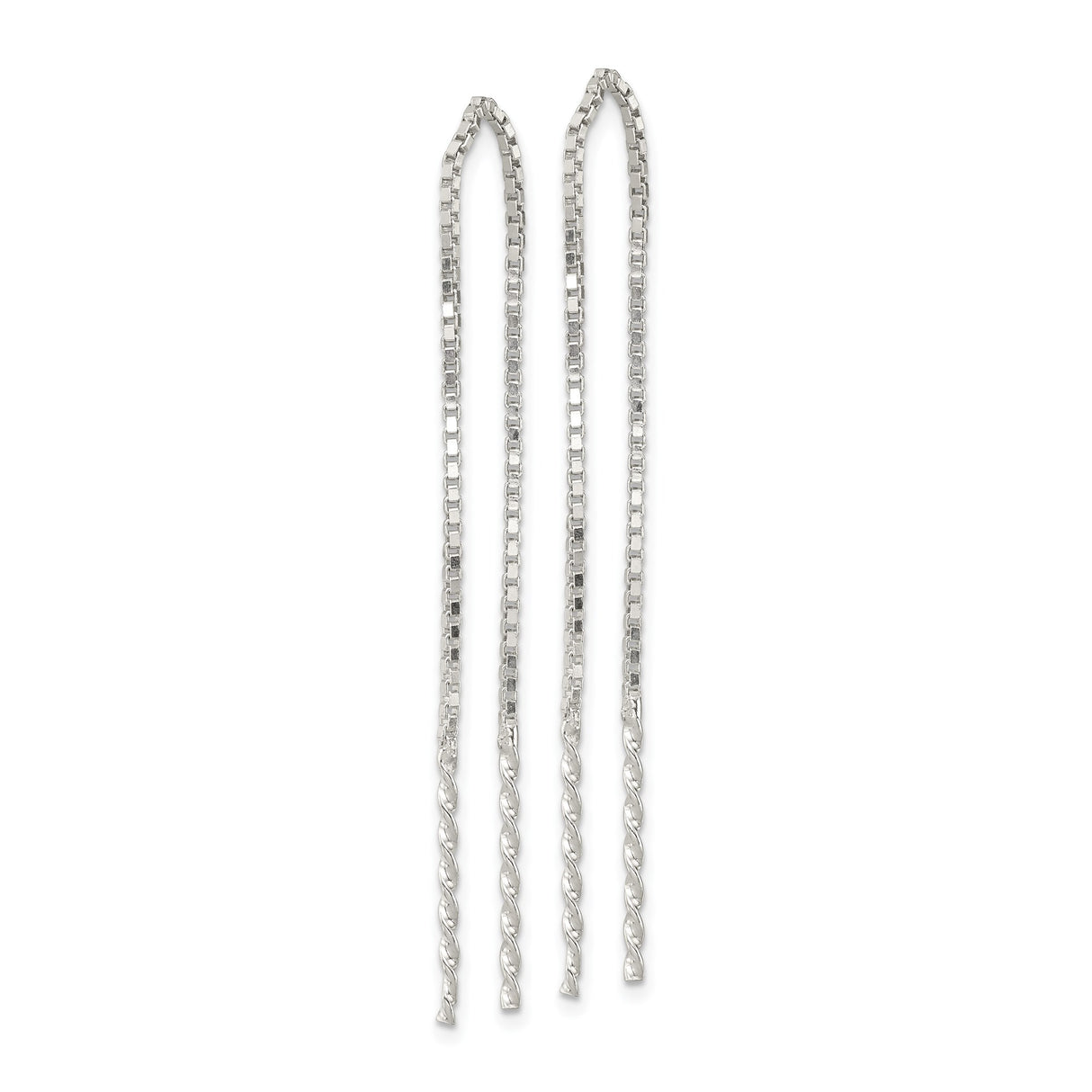 Sterling Silver Threader Earrings with Box Chain and Twisted Ends, Minimalist Drop Style