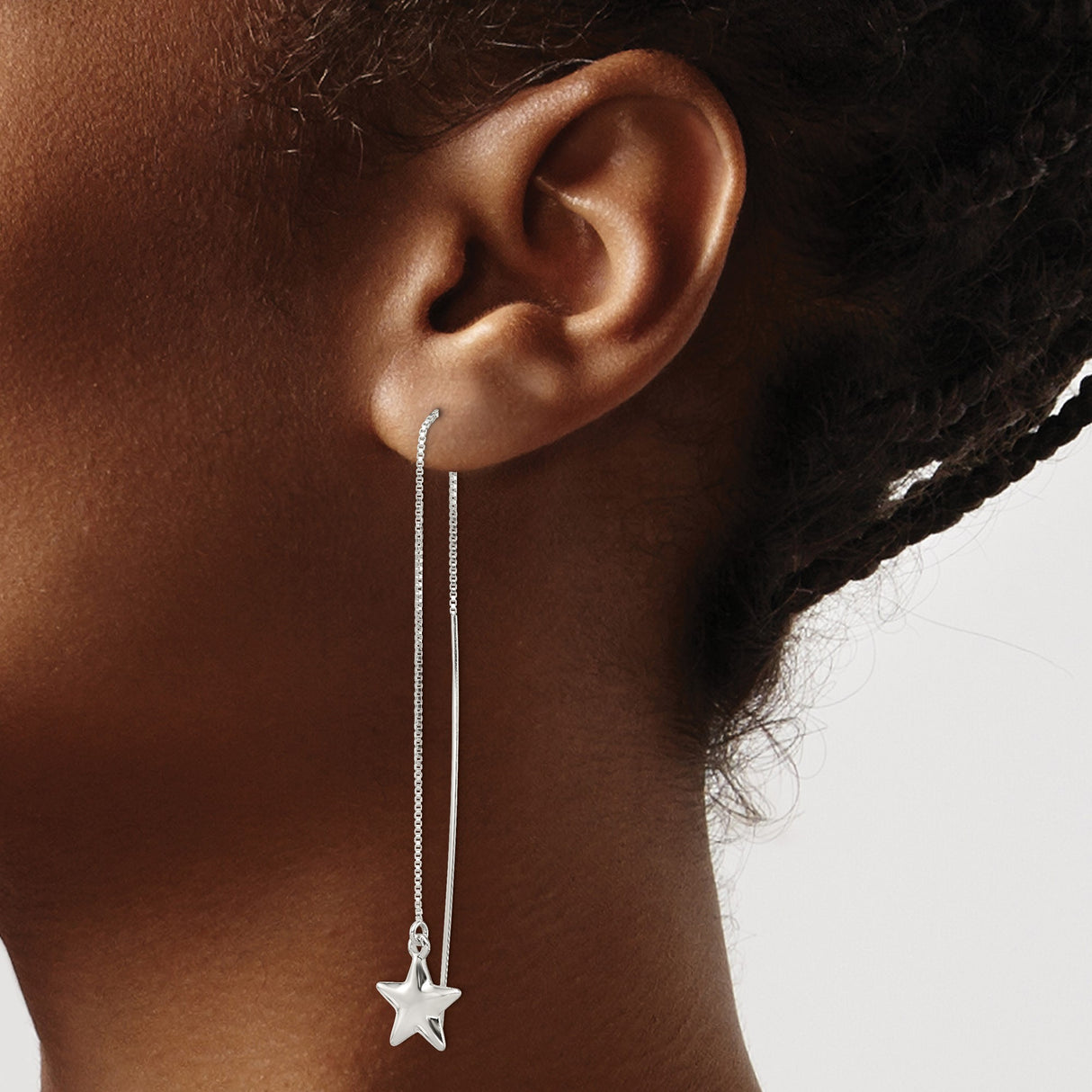 Sterling Silver Threader Earrings with Star Charm, Celestial Minimalist Dangle Design for Women