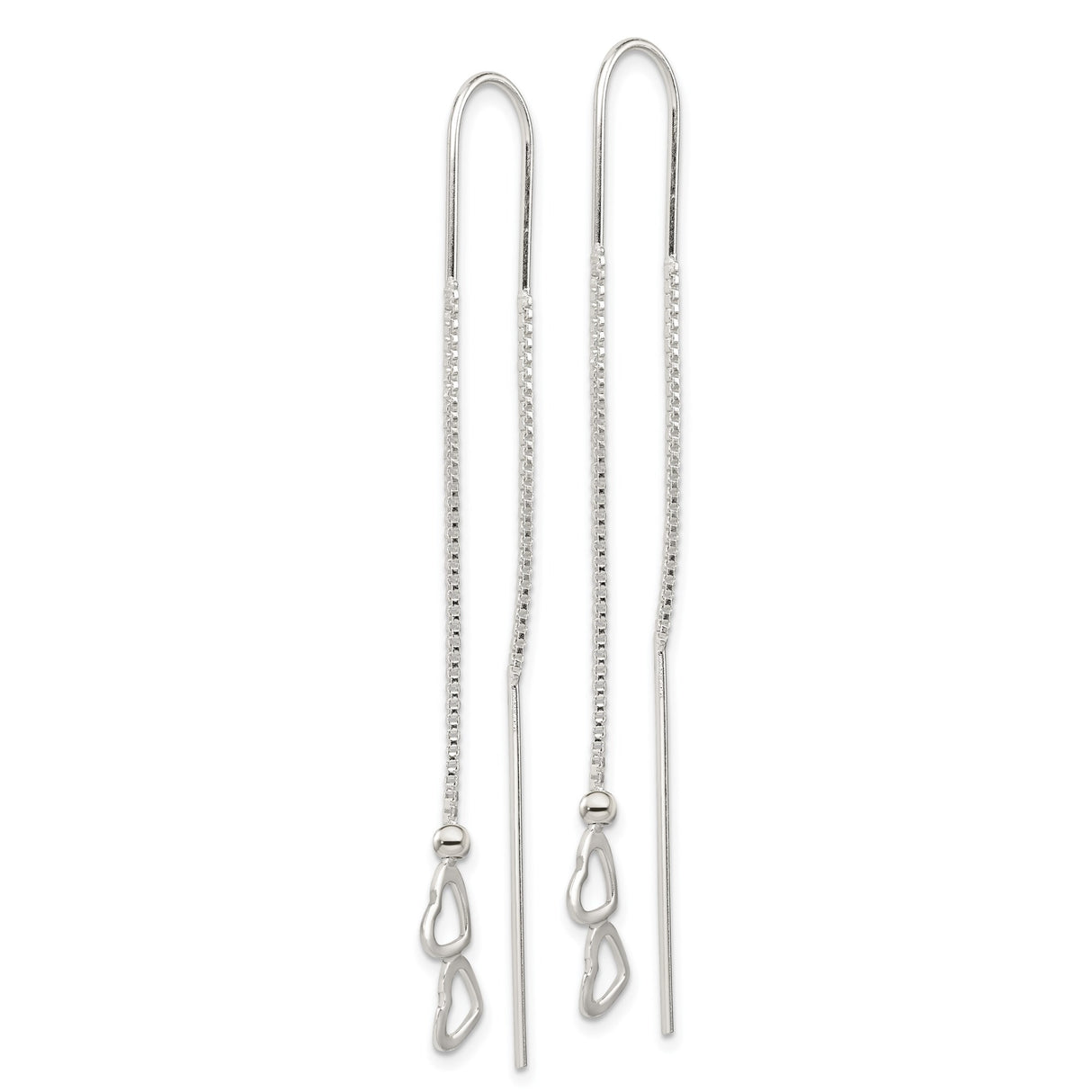 Sterling Silver Threader Earrings with Double Open Heart Charms, Minimalist Dangle Design