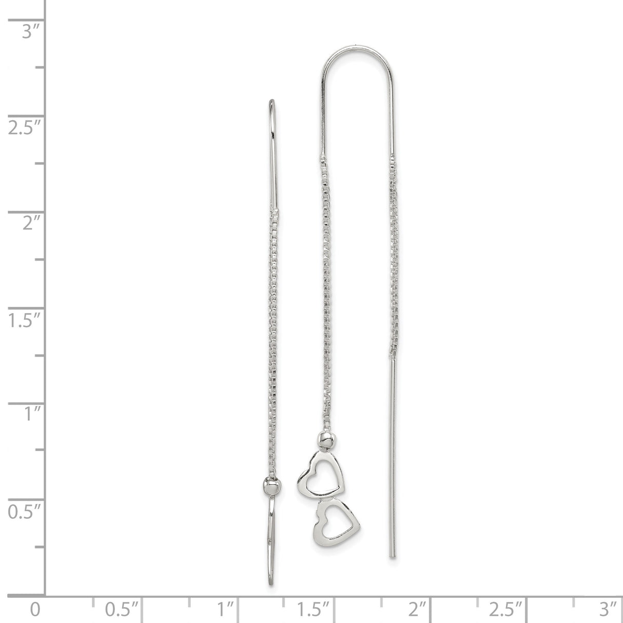 Sterling Silver Threader Earrings with Double Open Heart Charms, Minimalist Dangle Design