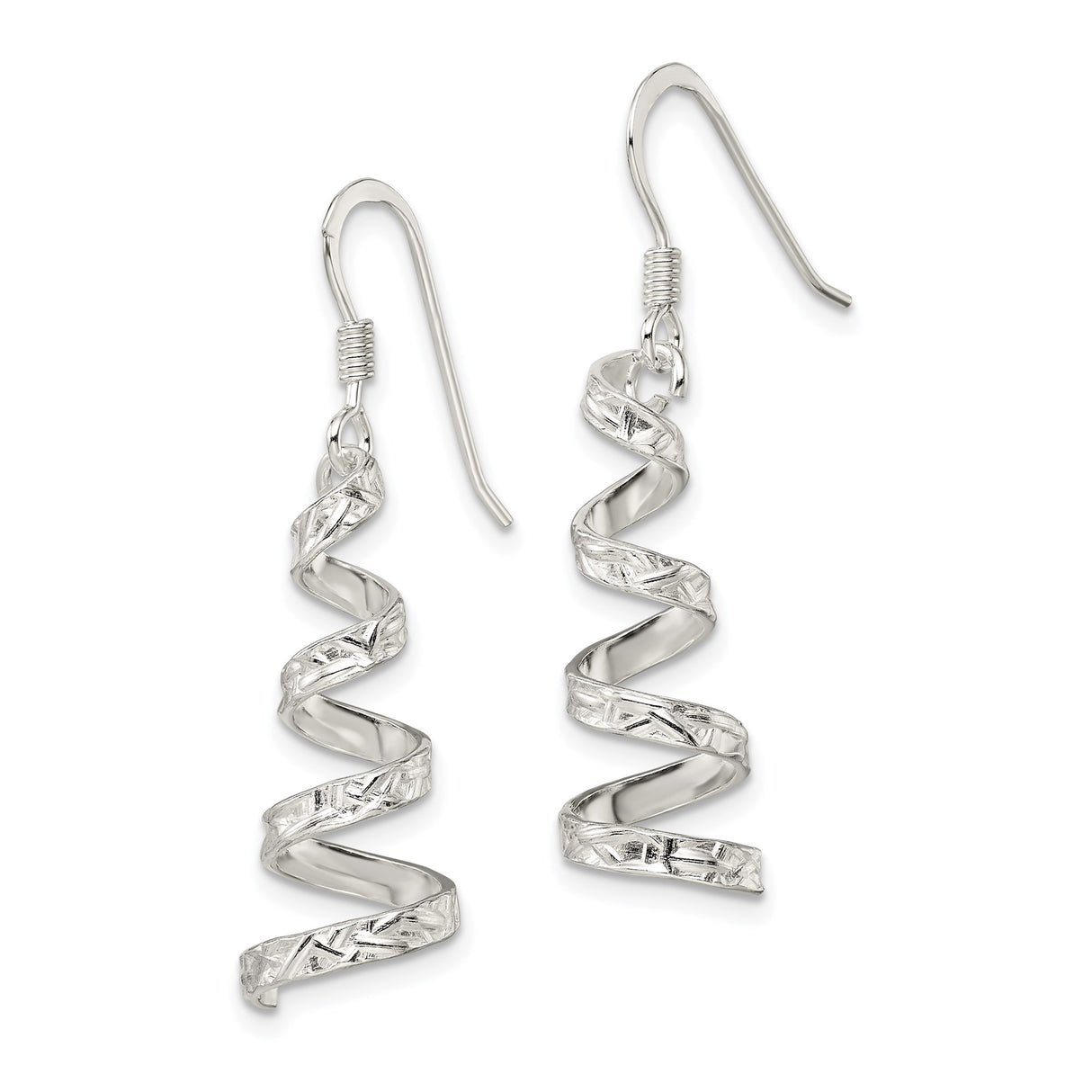 Sterling Silver Dangle Earrings with Twisted Ribbon and Spiral Drop Design for Women