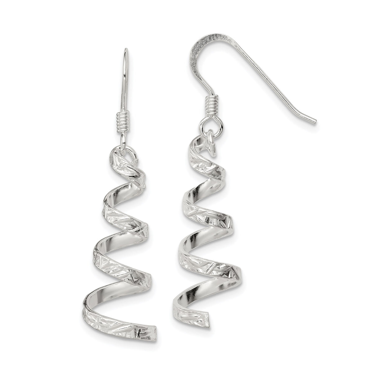 Sterling Silver Dangle Earrings with Twisted Ribbon and Spiral Drop Design for Women