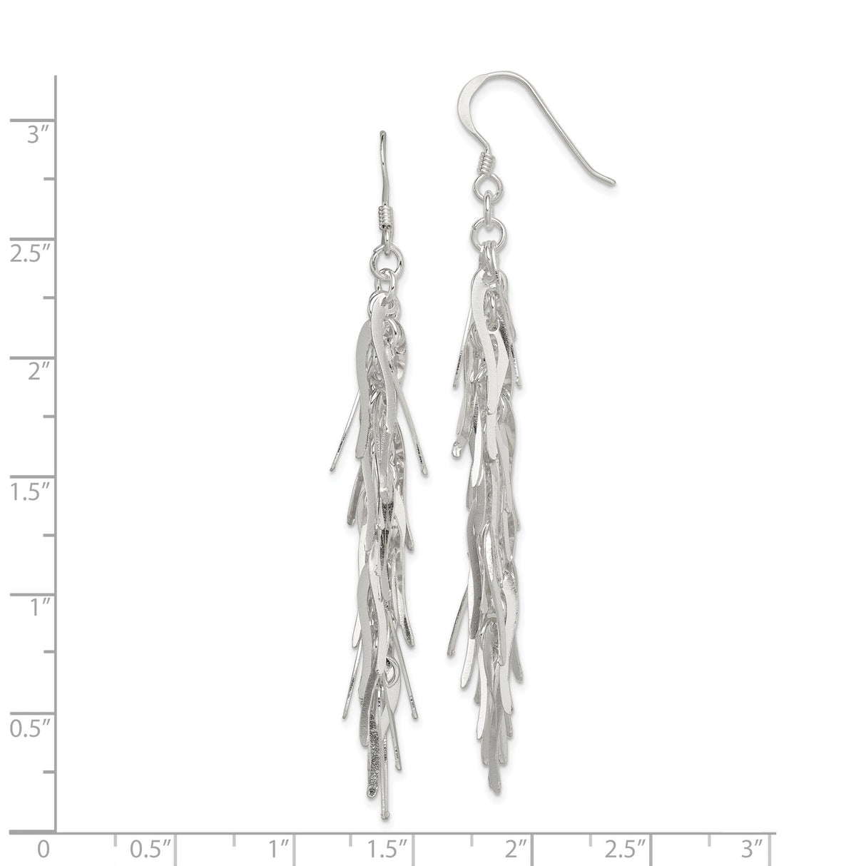 Sterling Silver Dangle Earrings with Twisted Fringe Strands and Layered Textured Finish