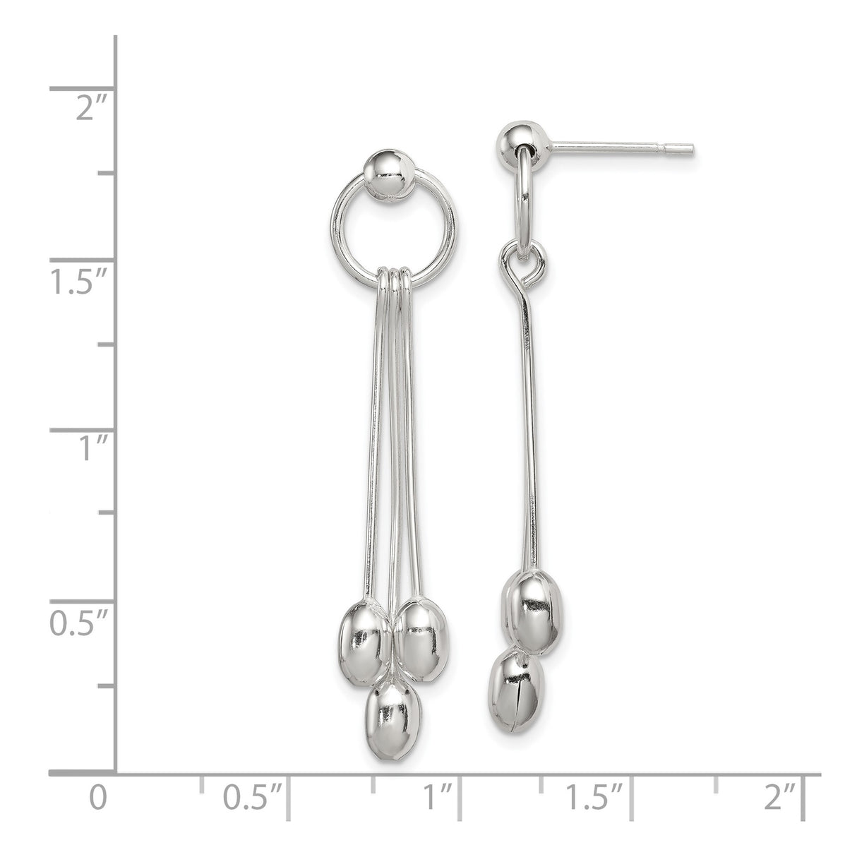 Sterling Silver Dangle Drop Earrings with Polished Oval Beads, Modern Minimalist Threader Style