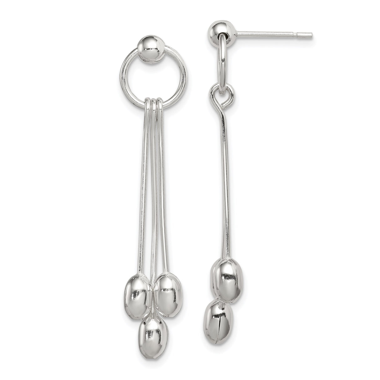 Sterling Silver Dangle Drop Earrings with Polished Oval Beads, Modern Minimalist Threader Style