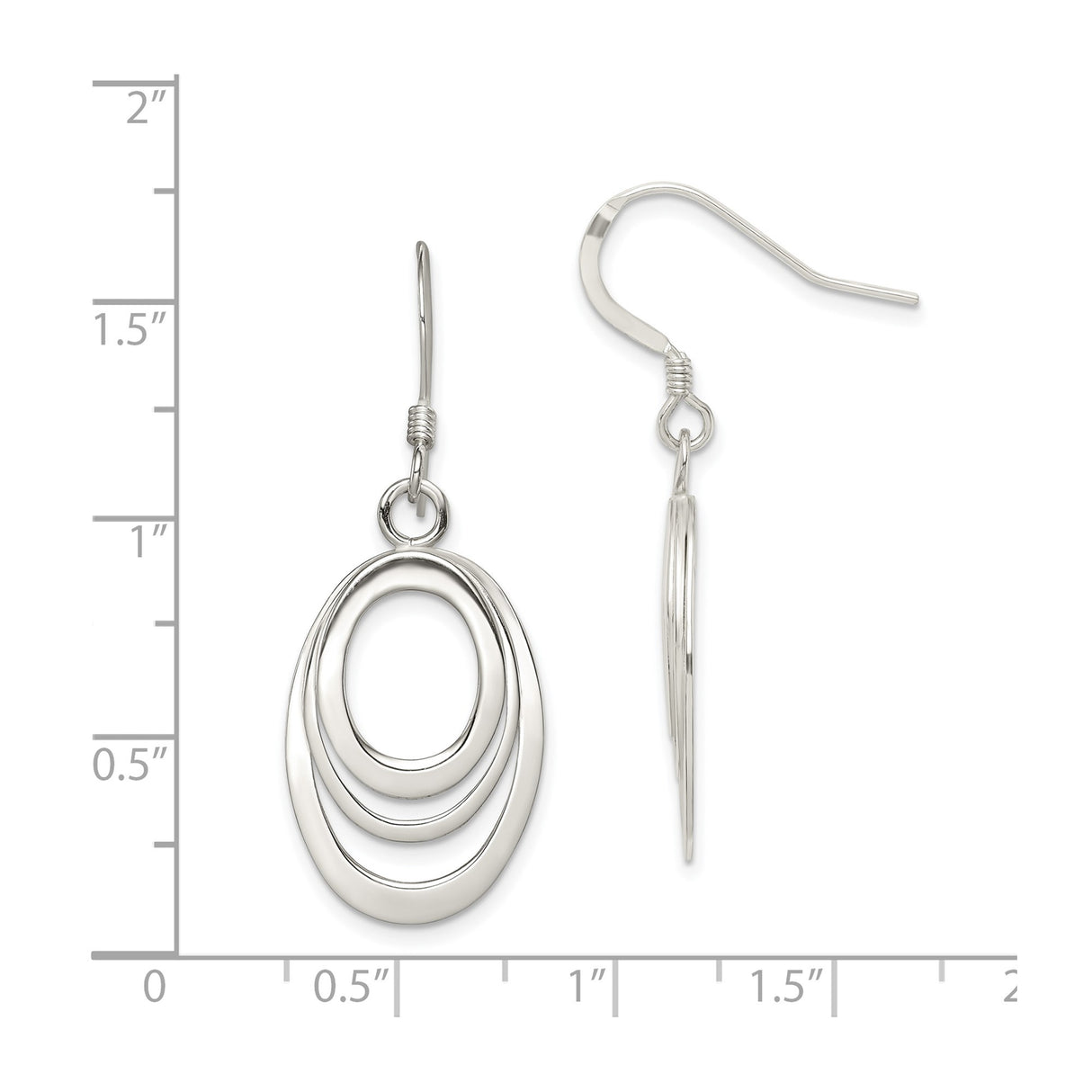 Sterling Silver Dangle Earrings with Triple Interlocking Oval Loops, Lightweight Modern Design
