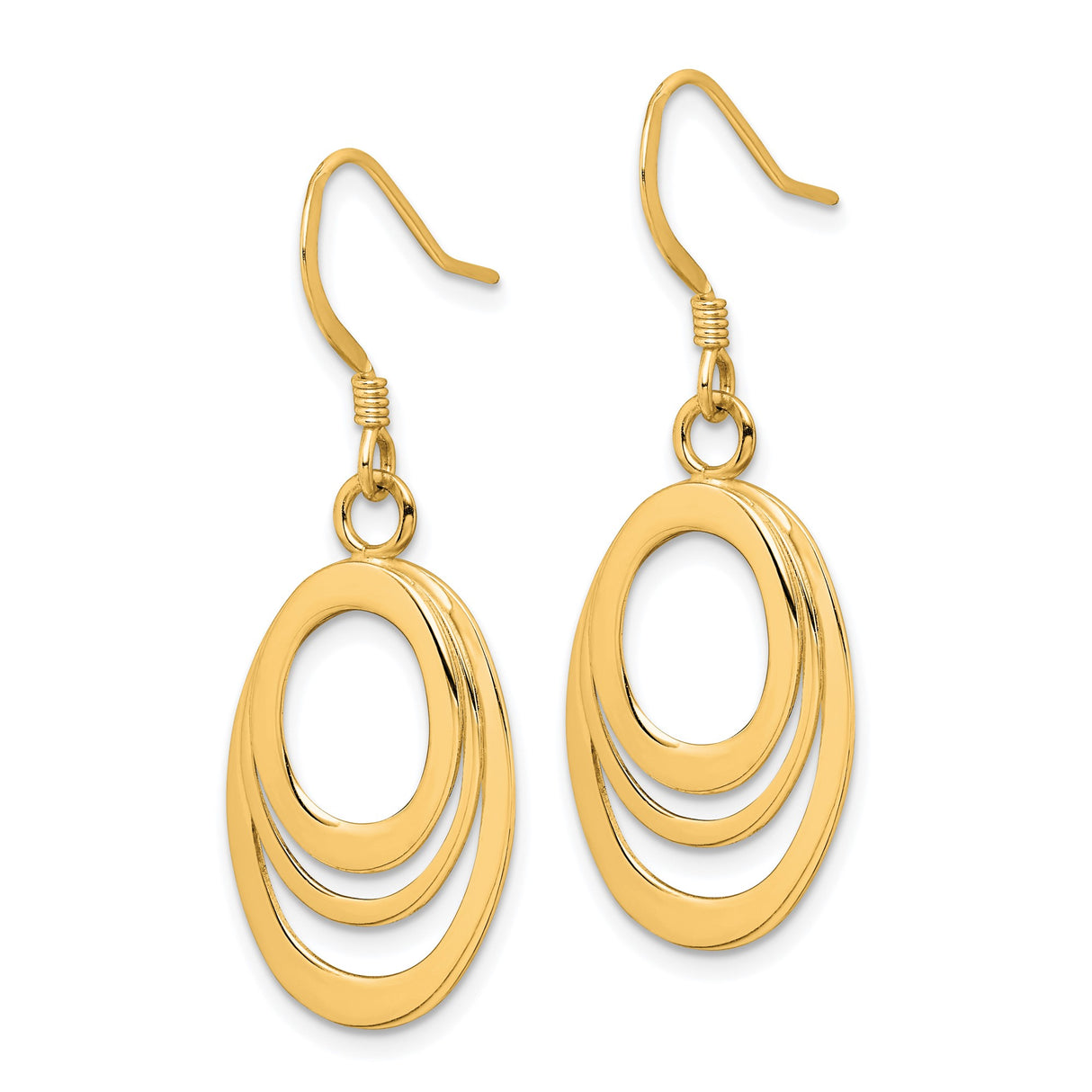 Sterling Silver Dangle Earrings with Triple Open Oval Drops, Modern Gold Tone Design for Women