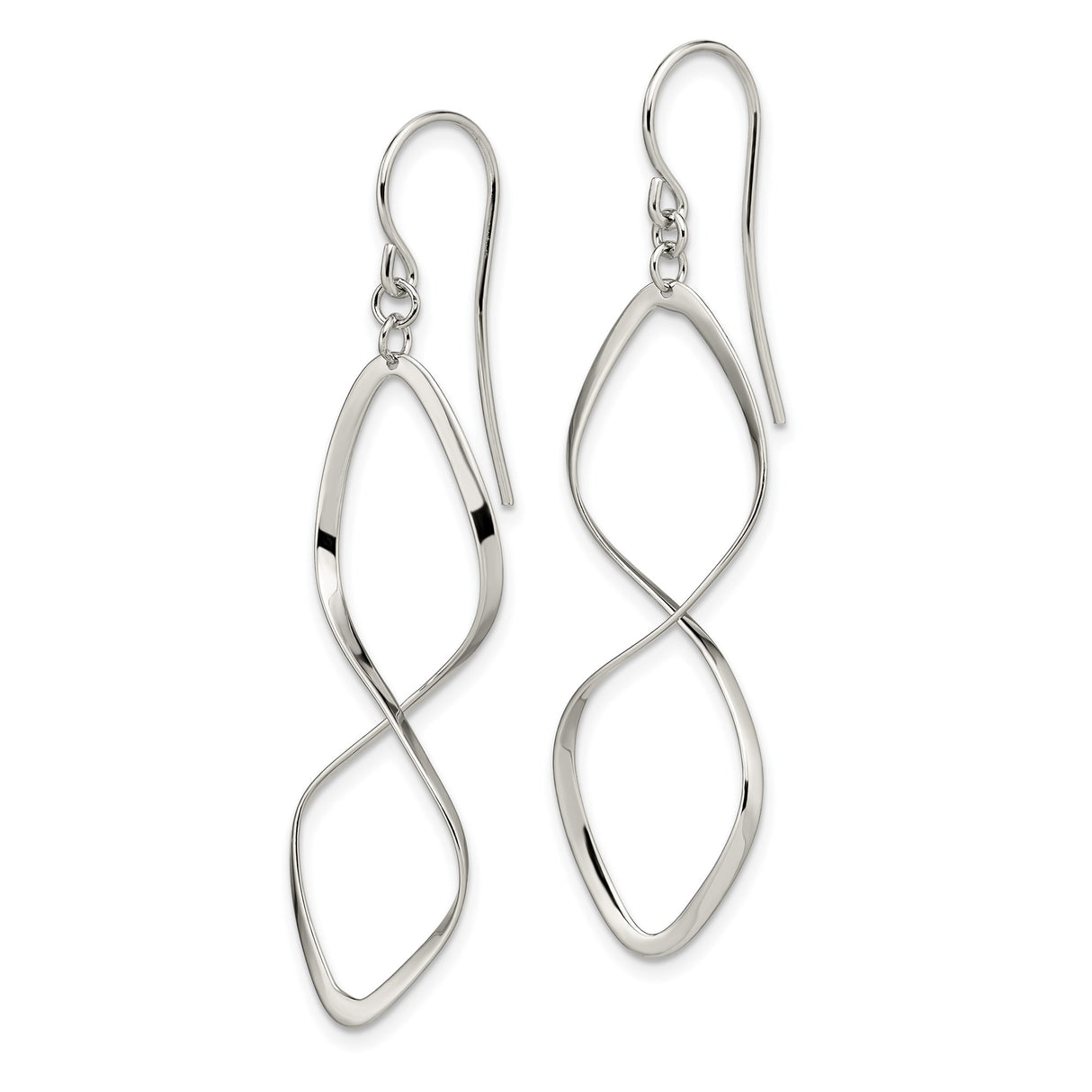 Sterling Silver Dangle Earrings with Open Twist Design, High Polish Finish, Modern Drop Style