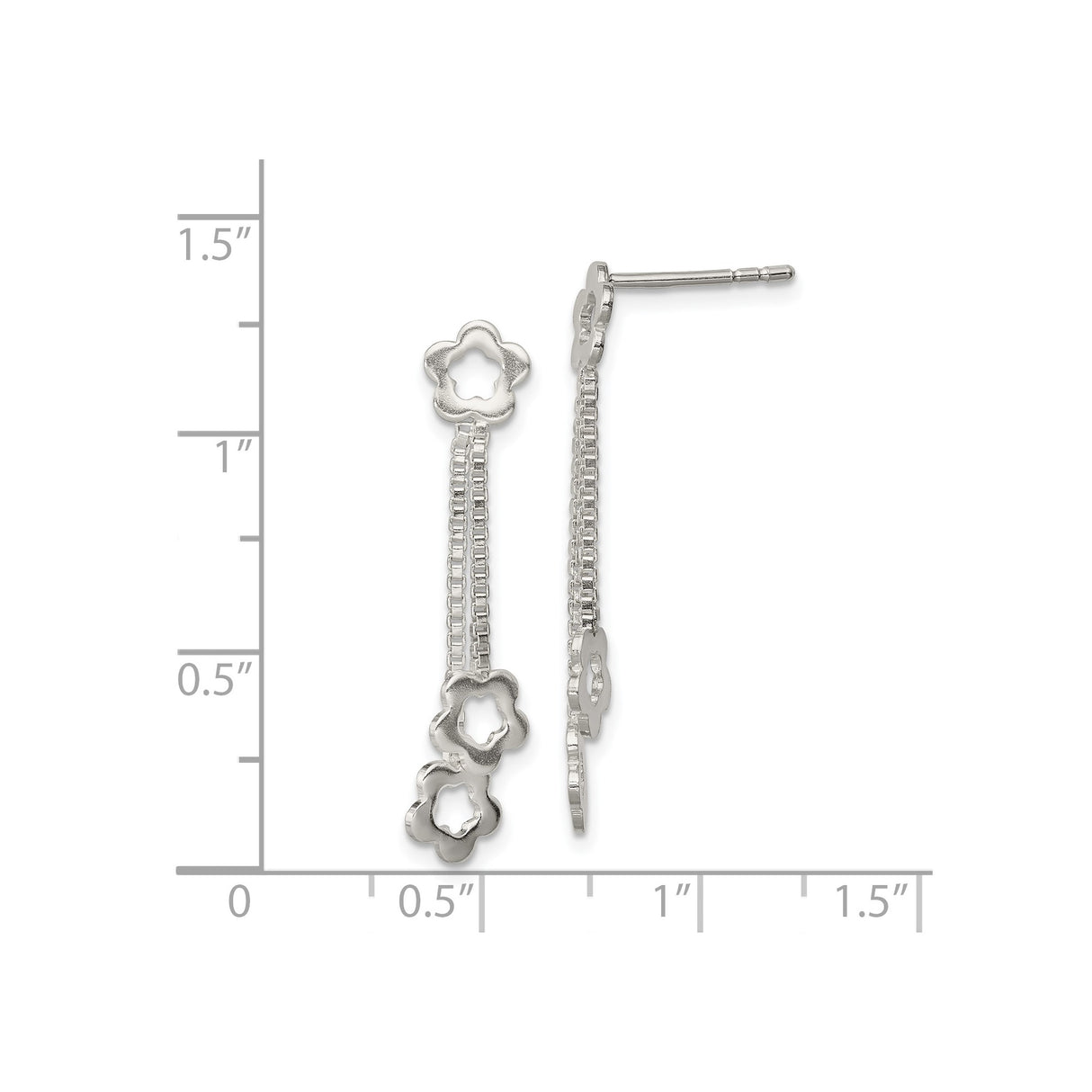 Sterling Silver Dangle Earrings with Open Flower Charms and Box Chain Design