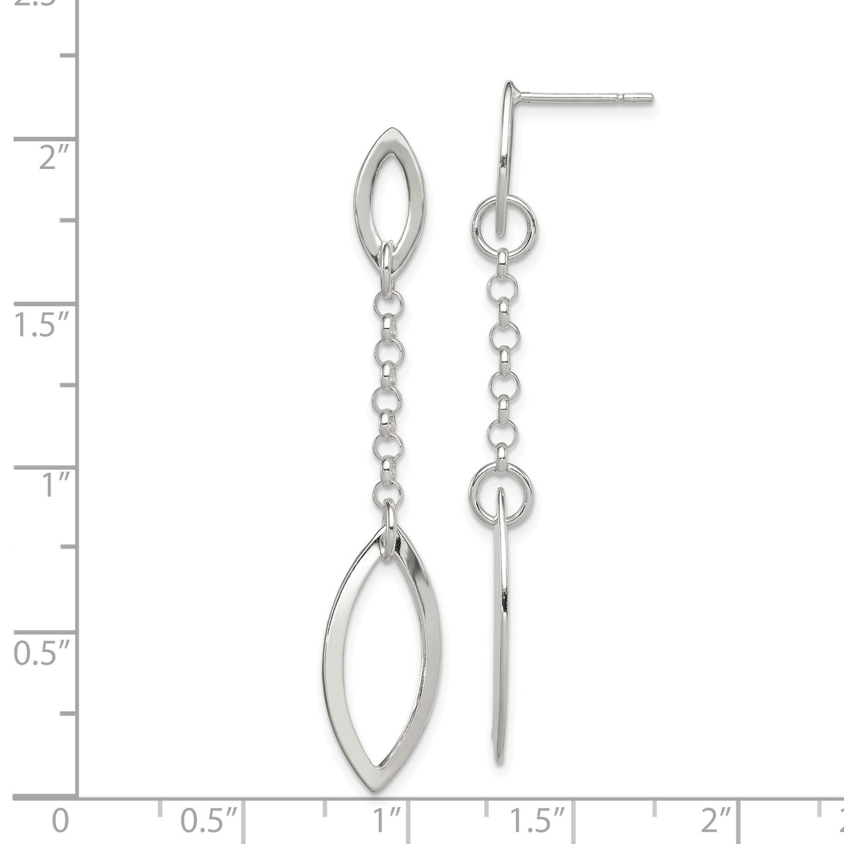 Sterling Silver Dangle Earrings with Marquise Open Drops and Minimalist Chain Design