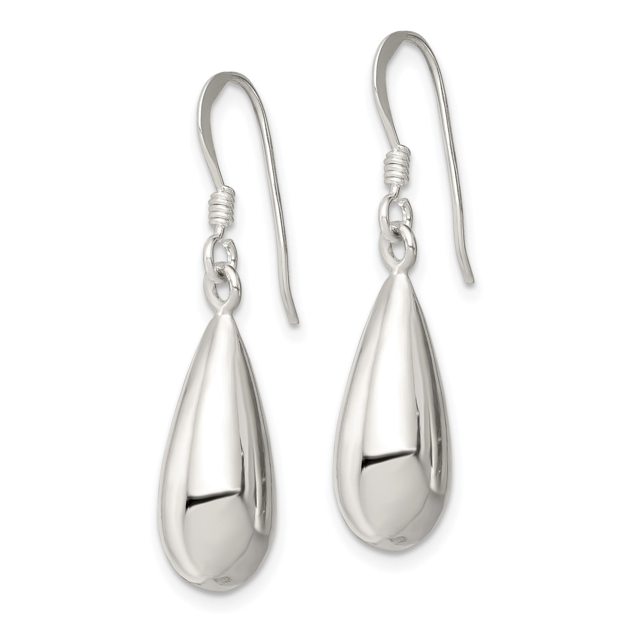 Sterling Silver Teardrop Dangle Earrings, Minimalist Polished Long Drop Style for Women