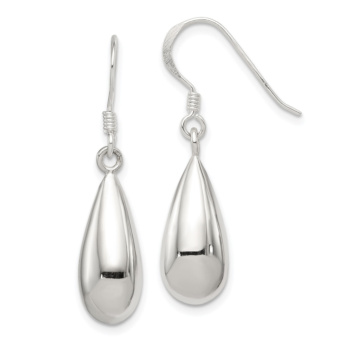 Sterling Silver Teardrop Dangle Earrings, Minimalist Polished Long Drop Style for Women