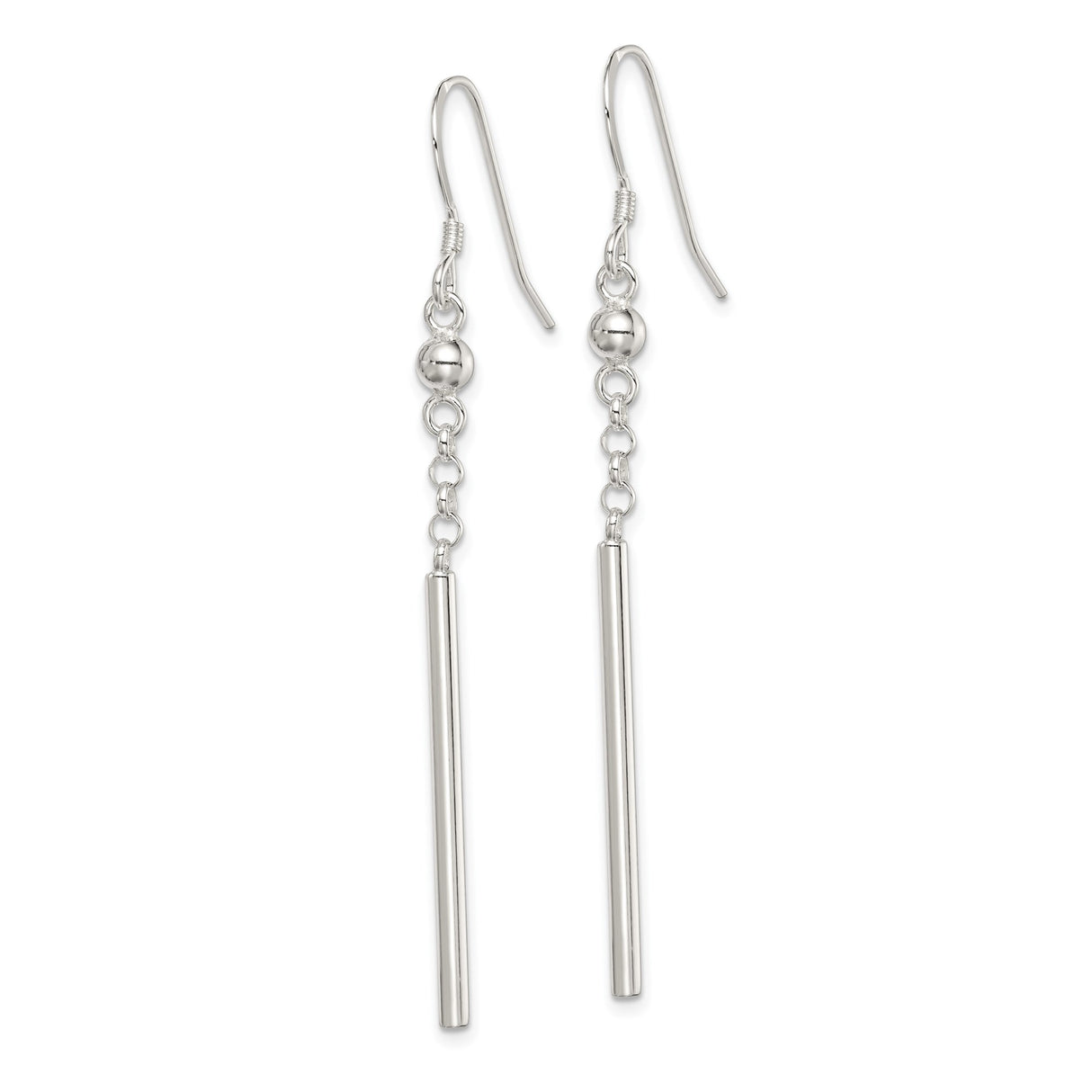 Sterling Silver Dangle Earrings with Vertical Bar Drops and Bead Accents, Minimalist Modern Style