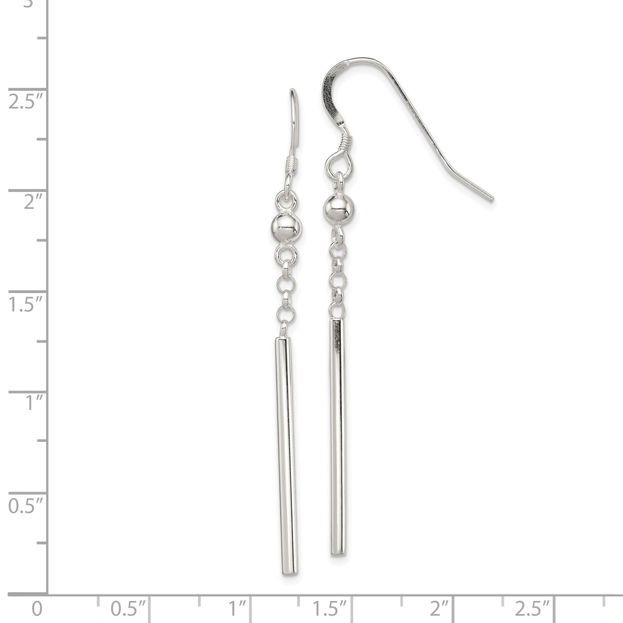 Sterling Silver Dangle Earrings with Vertical Bar Drops and Bead Accents, Minimalist Modern Style
