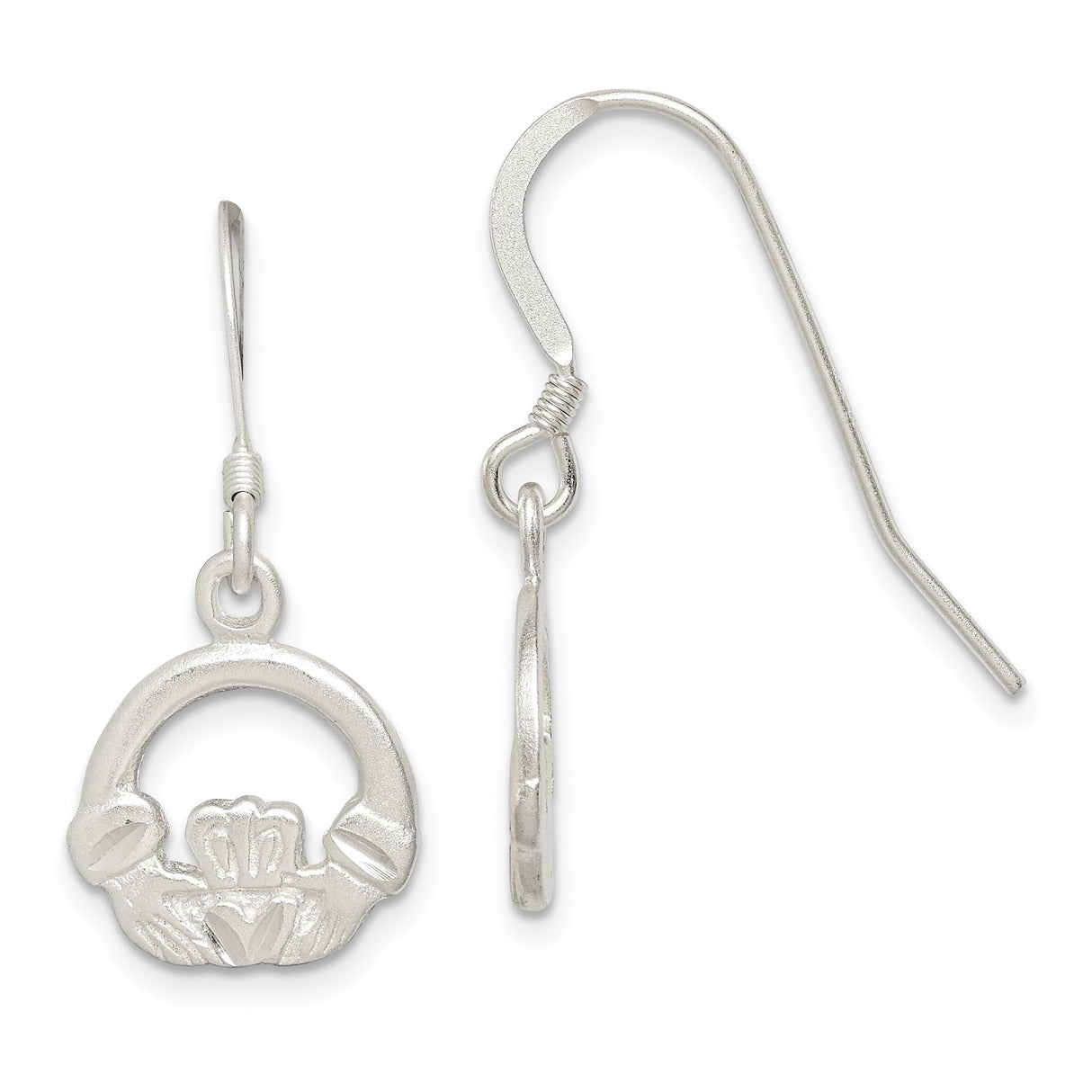 Sterling Silver Claddagh Drop Earrings, Heart and Crown Celtic Design for Women
