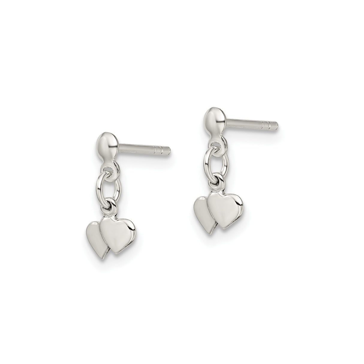 Sterling Silver Dangle Earrings with Double Heart Charms, Minimalist Romantic Style