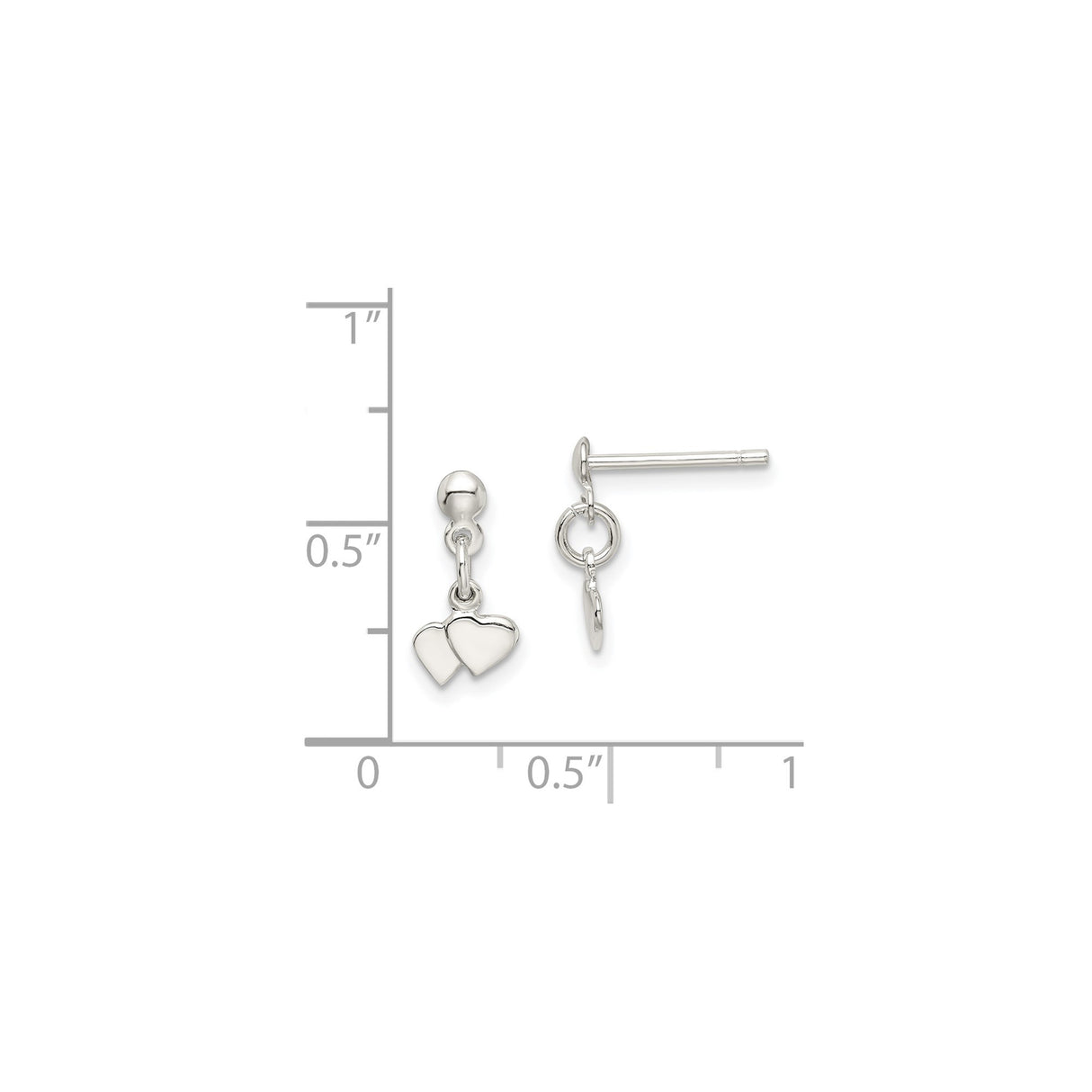 Sterling Silver Dangle Earrings with Double Heart Charms, Minimalist Romantic Style