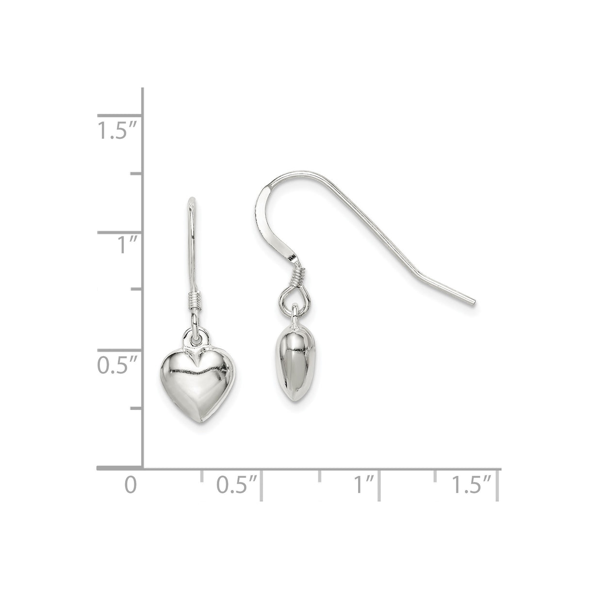 Sterling Silver Heart Drop Earrings with Polished Puffed Charms, Romantic Dangle Design for Women