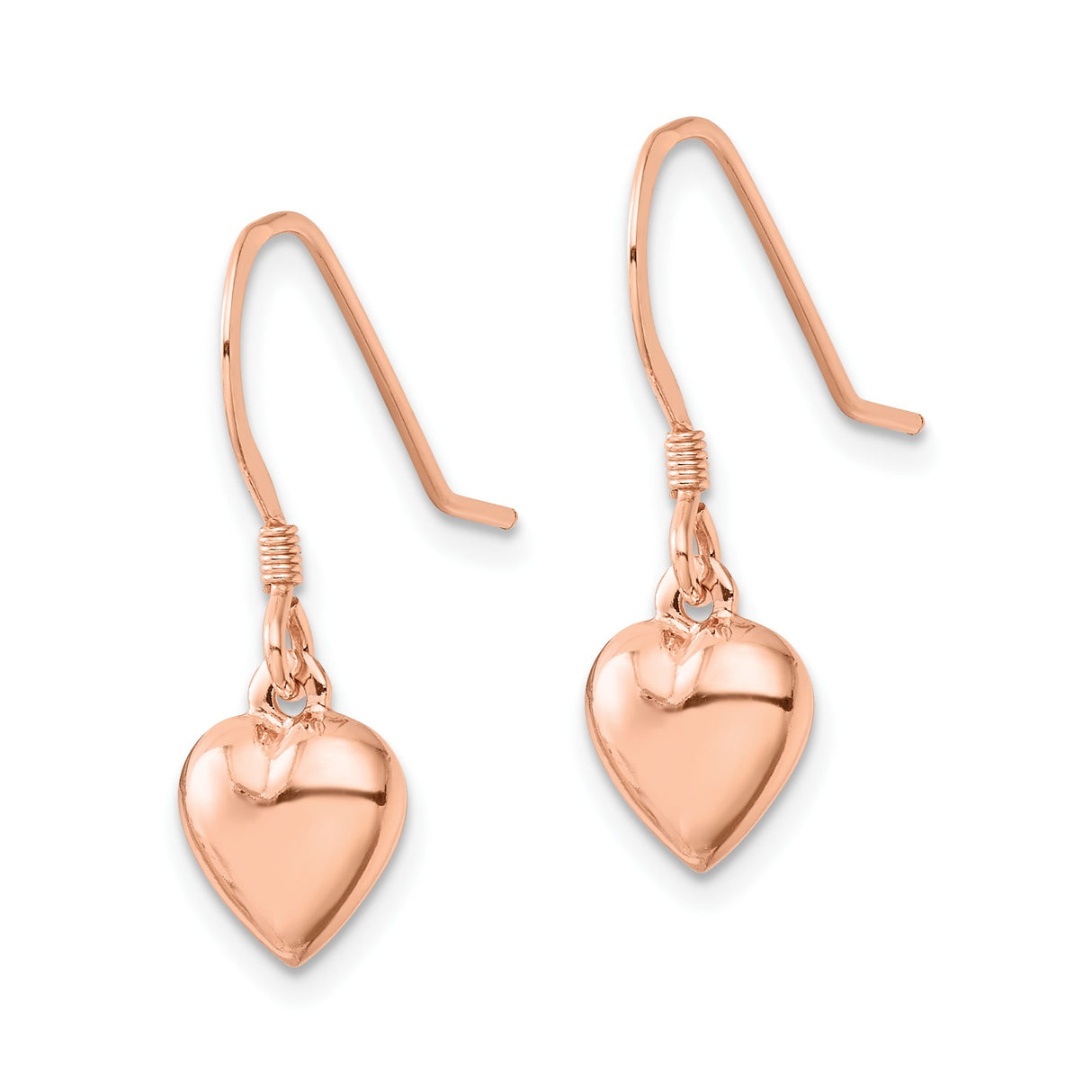 Sterling Silver Dangle Earrings with Polished Heart Charm and Hook Design
