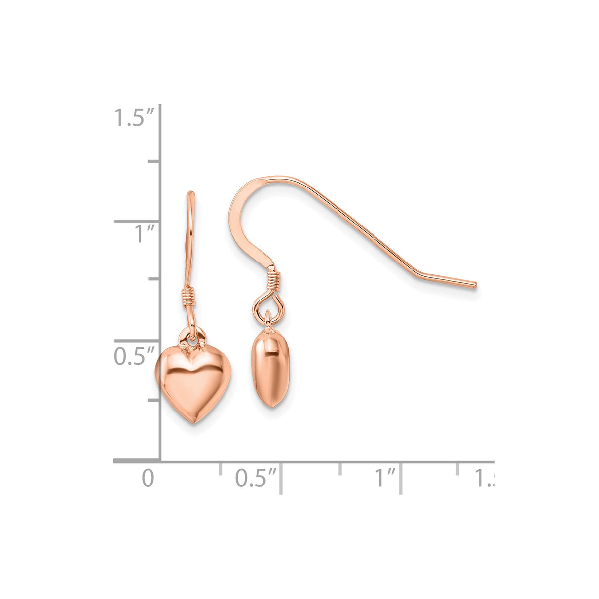 Sterling Silver Dangle Earrings with Polished Heart Charm and Hook Design