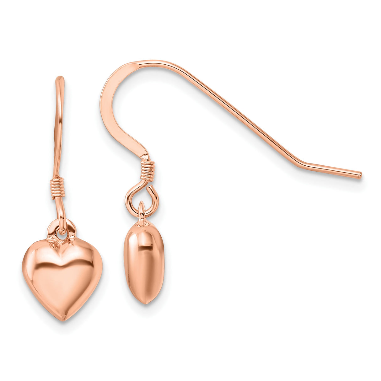 Sterling Silver Dangle Earrings with Polished Heart Charm and Hook Design