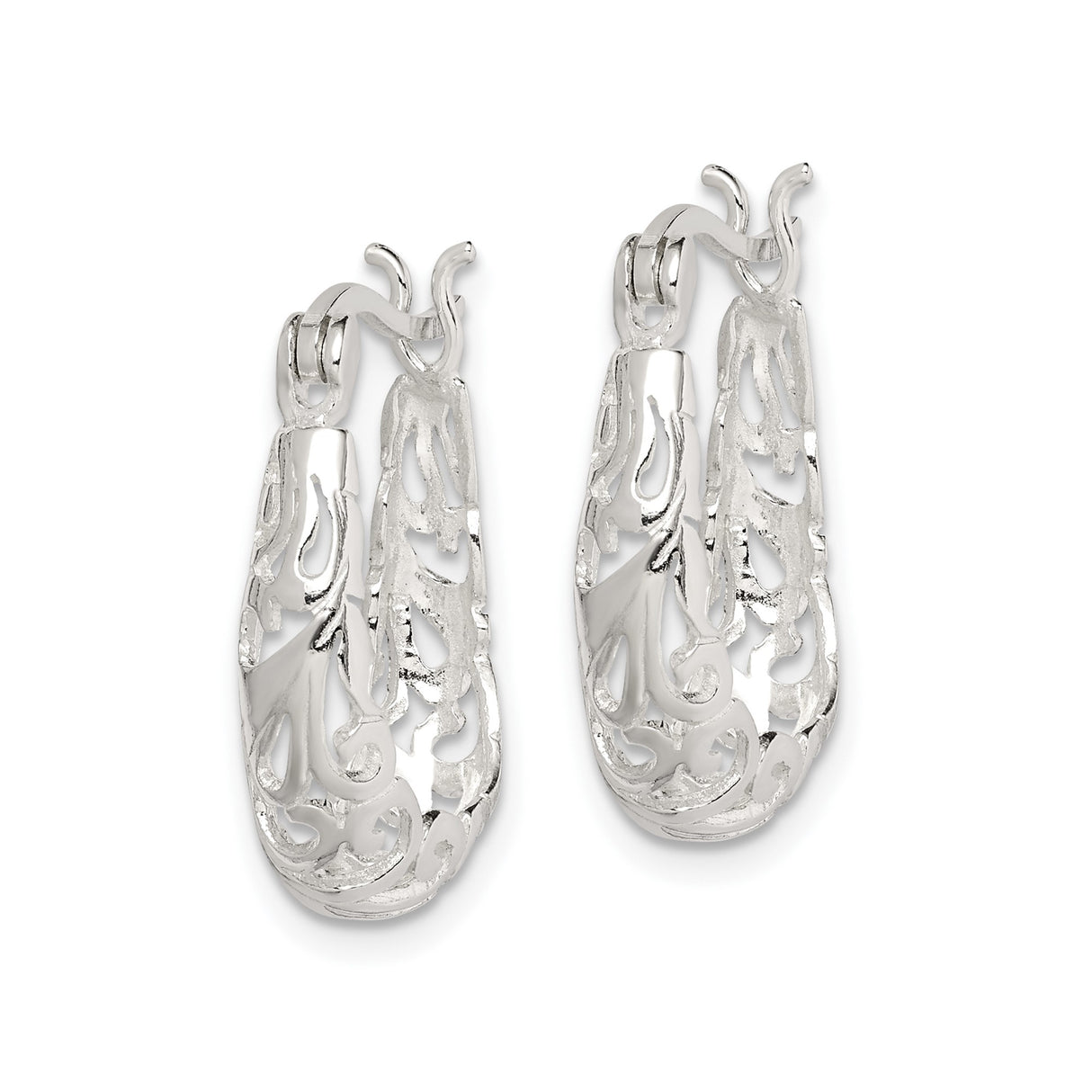 Sterling Silver Hoop Earrings with Swirl Filigree Openwork Scroll Design for Women