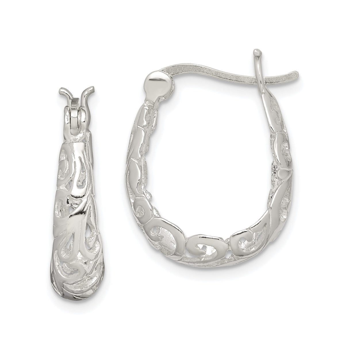 Sterling Silver Hoop Earrings with Swirl Filigree Openwork Scroll Design for Women