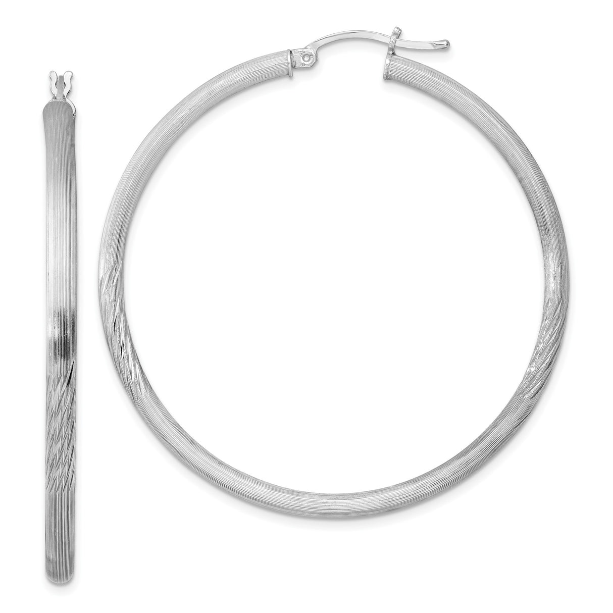 Sterling Silver Hoop Earrings, Round Textured Finish with Hinged Clasp, Lightweight Minimalist Design