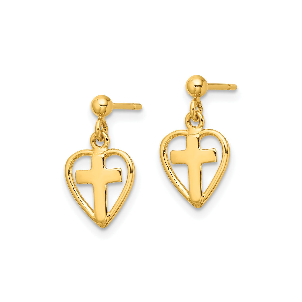Sterling Silver Cross Pendant with Heart Charm, Polished Finish, Religious Minimalist Design