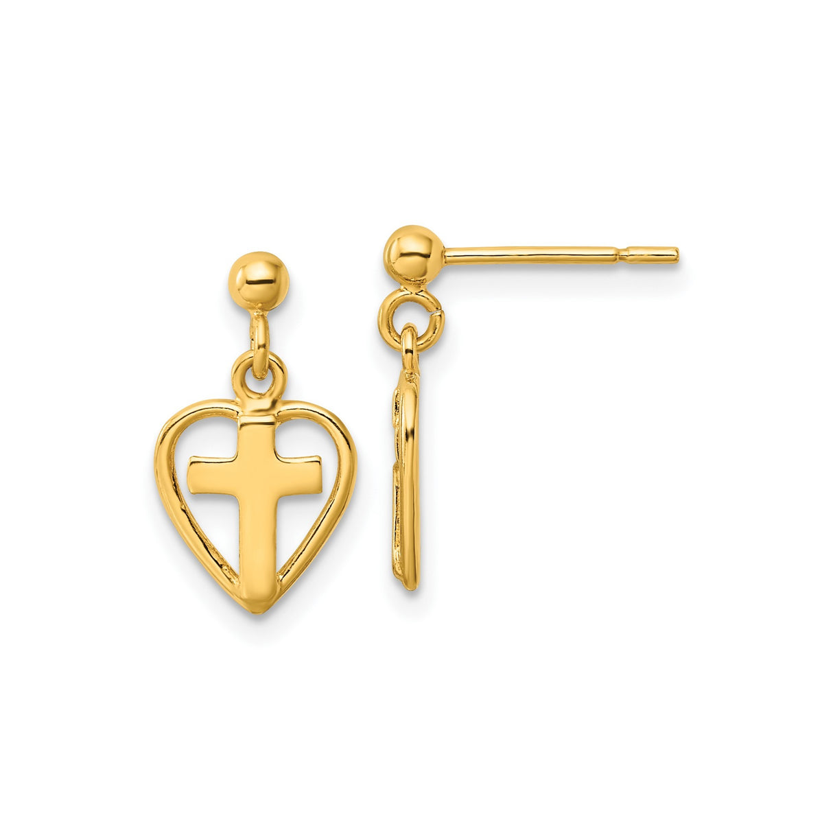 Sterling Silver Cross Pendant with Heart Charm, Polished Finish, Religious Minimalist Design