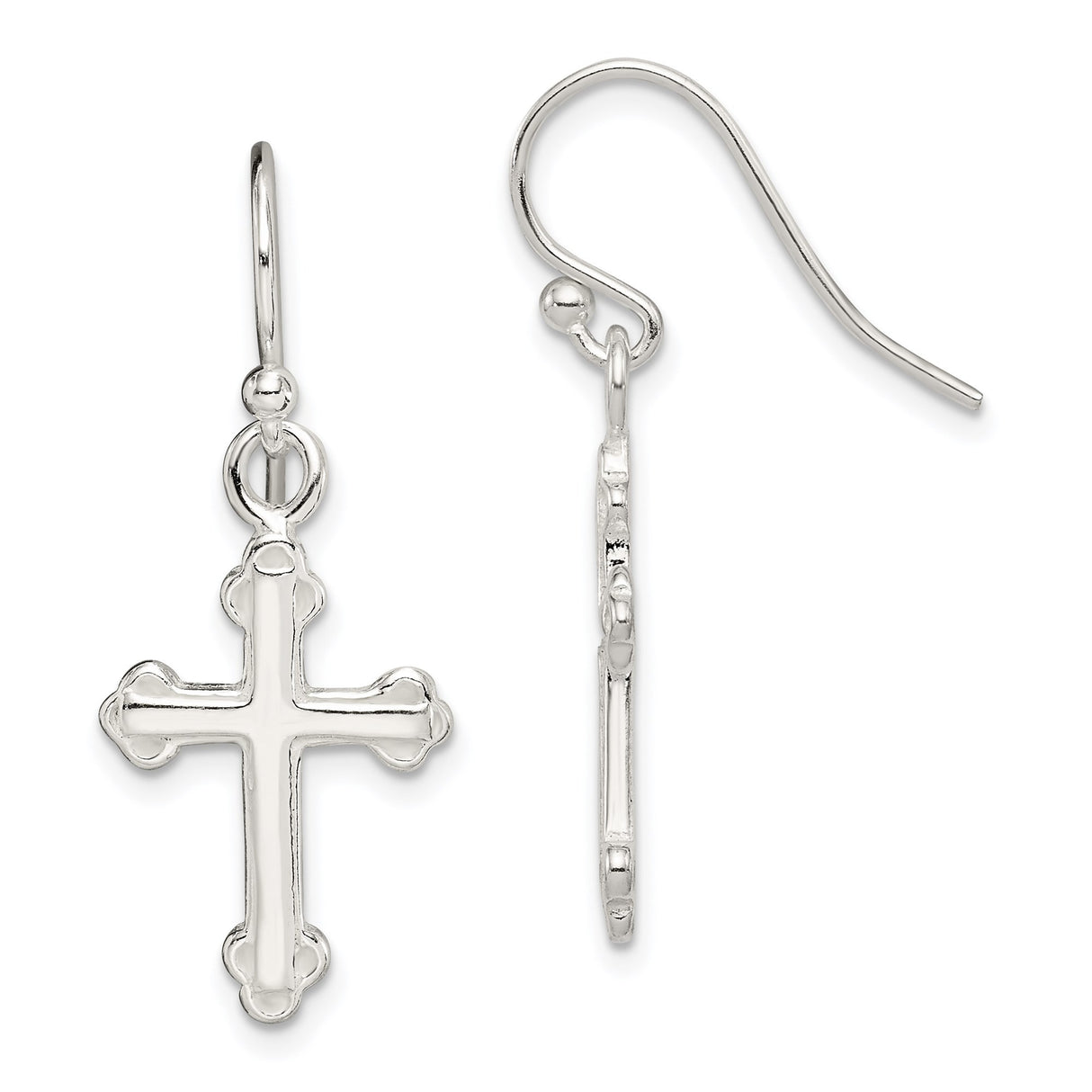 Sterling Silver Cross Pendant with Mirror Finish, Budded Design, Minimalist Christian Style