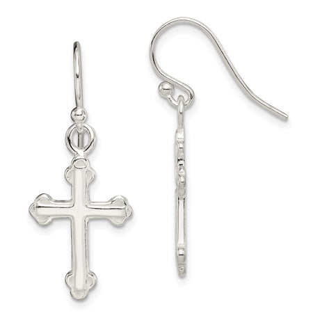 Sterling Silver Cross Pendant with Mirror Finish, Budded Design, Minimalist Christian Style