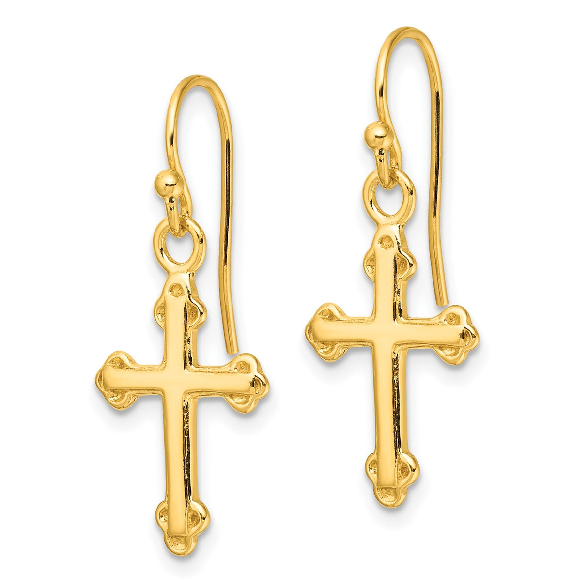 Sterling Silver Budded Cross Earrings, Gold Plated, Minimalist Christian Style for Men and Women