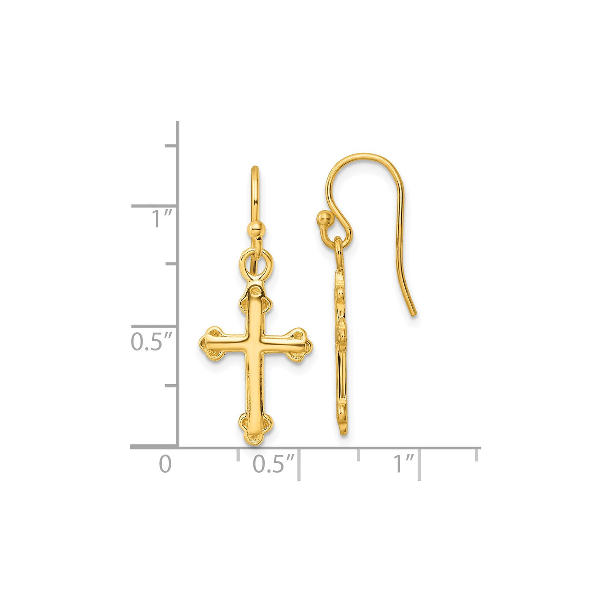 Sterling Silver Budded Cross Earrings, Gold Plated, Minimalist Christian Style for Men and Women