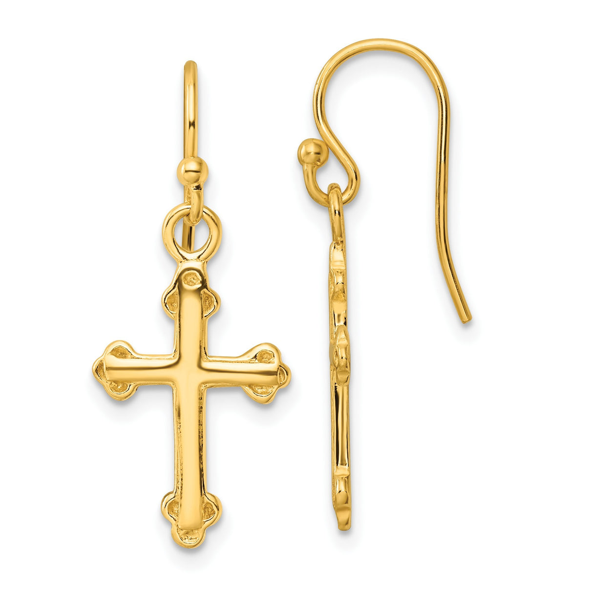 Sterling Silver Budded Cross Earrings, Gold Plated, Minimalist Christian Style for Men and Women