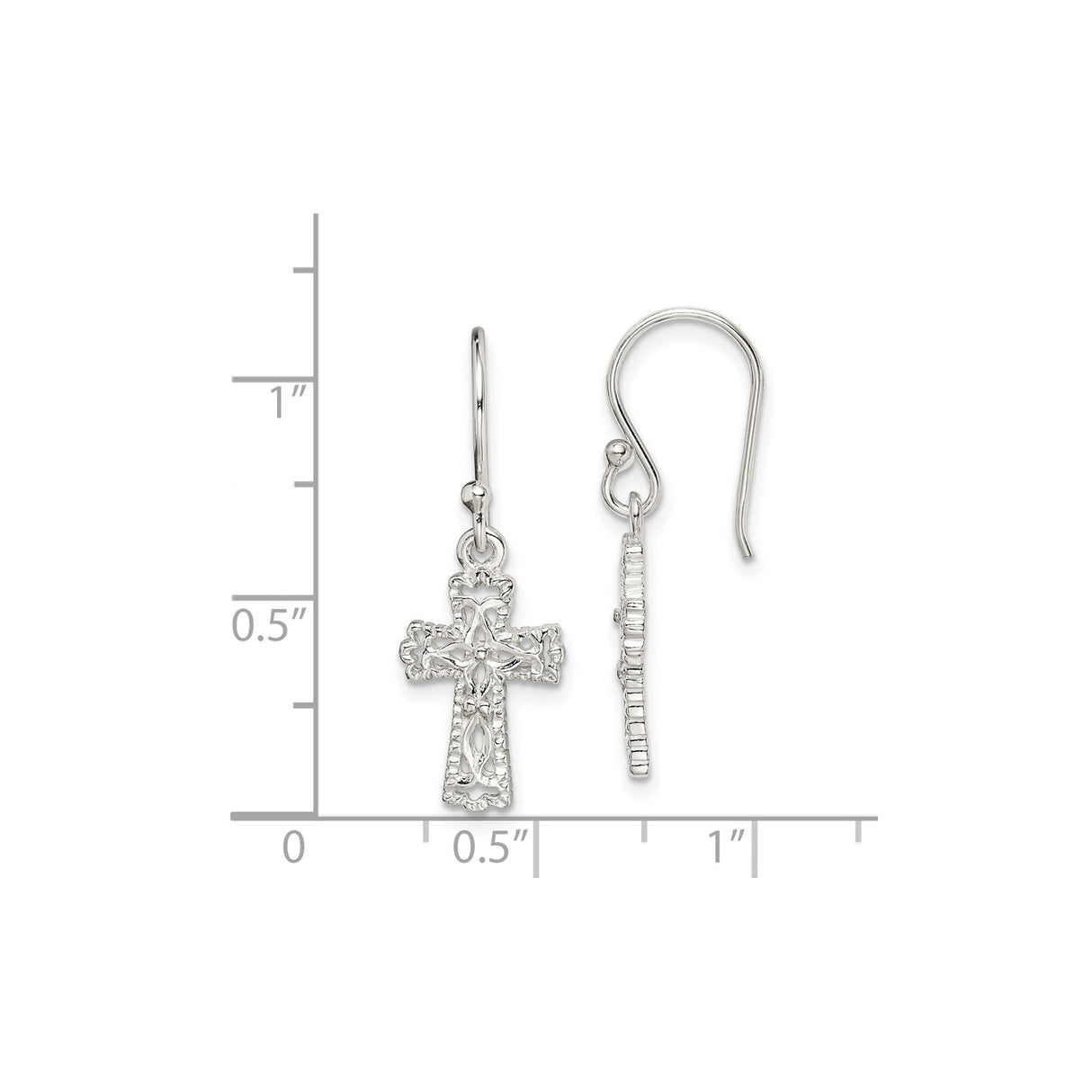 Sterling Silver Cross Dangle Earrings with Gold Accents and Floral Openwork Design