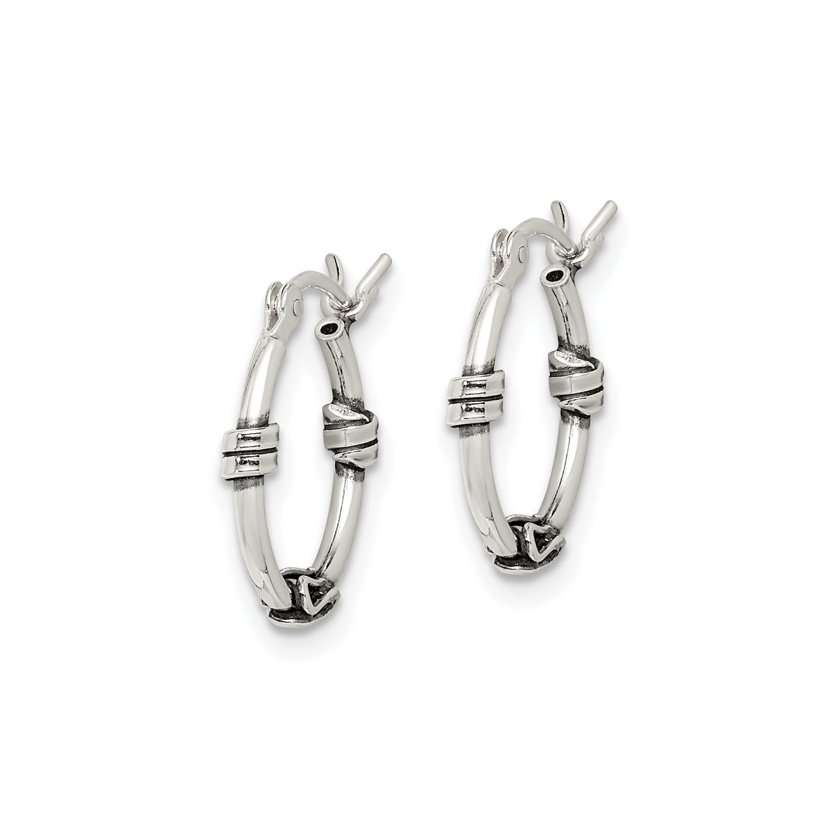 Sterling Silver Hoop Earrings with Wire Wrapped Detail, Bali Boho Tribal Style