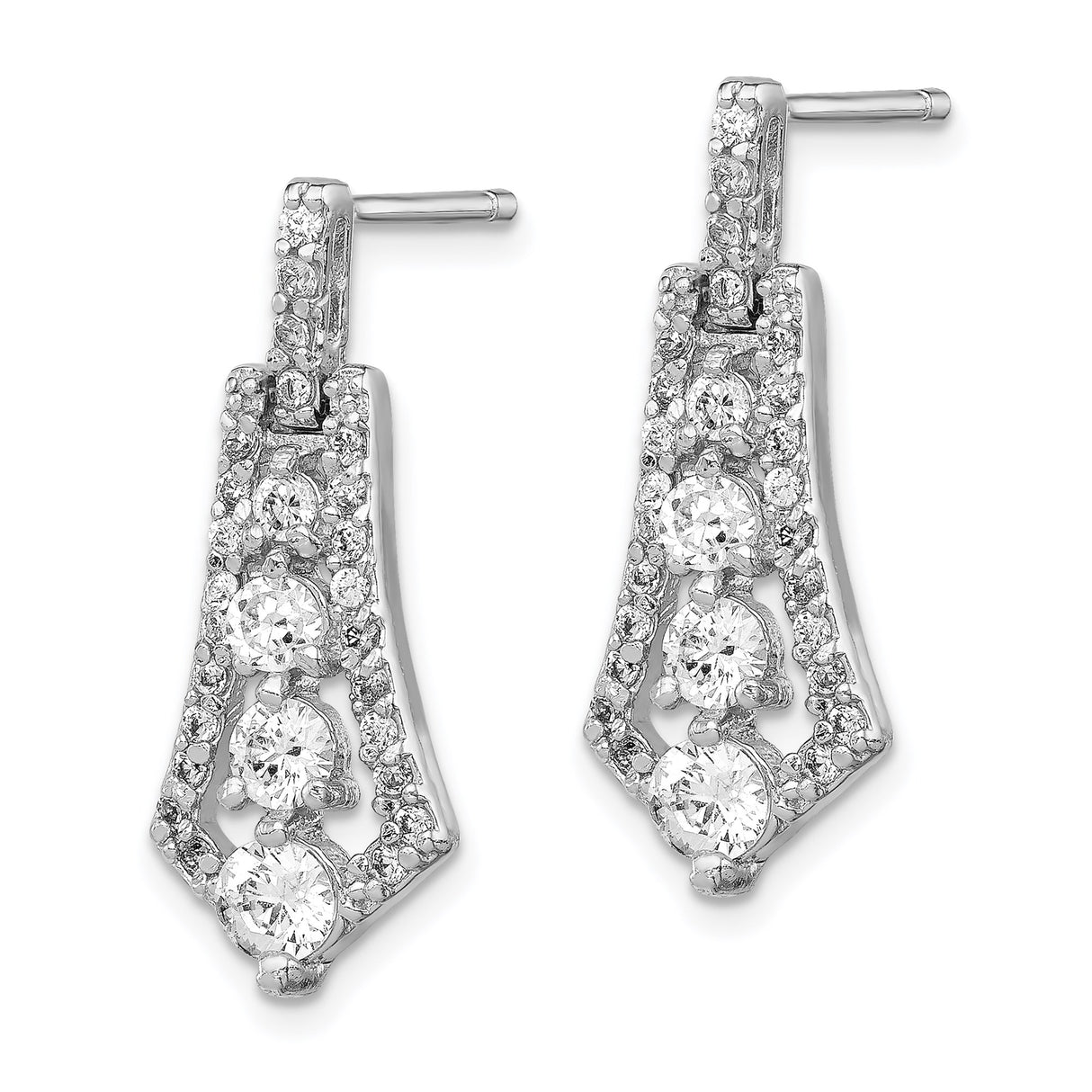 Sterling Silver Dangle Earrings with Cubic Zirconia, Tapered Geometric Drop Design