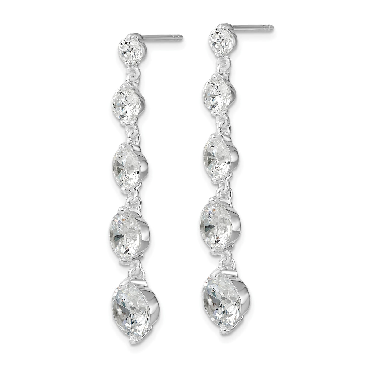 Sterling Silver Drop Linear Earrings with Five Cubic Zirconia in Bezel Settings