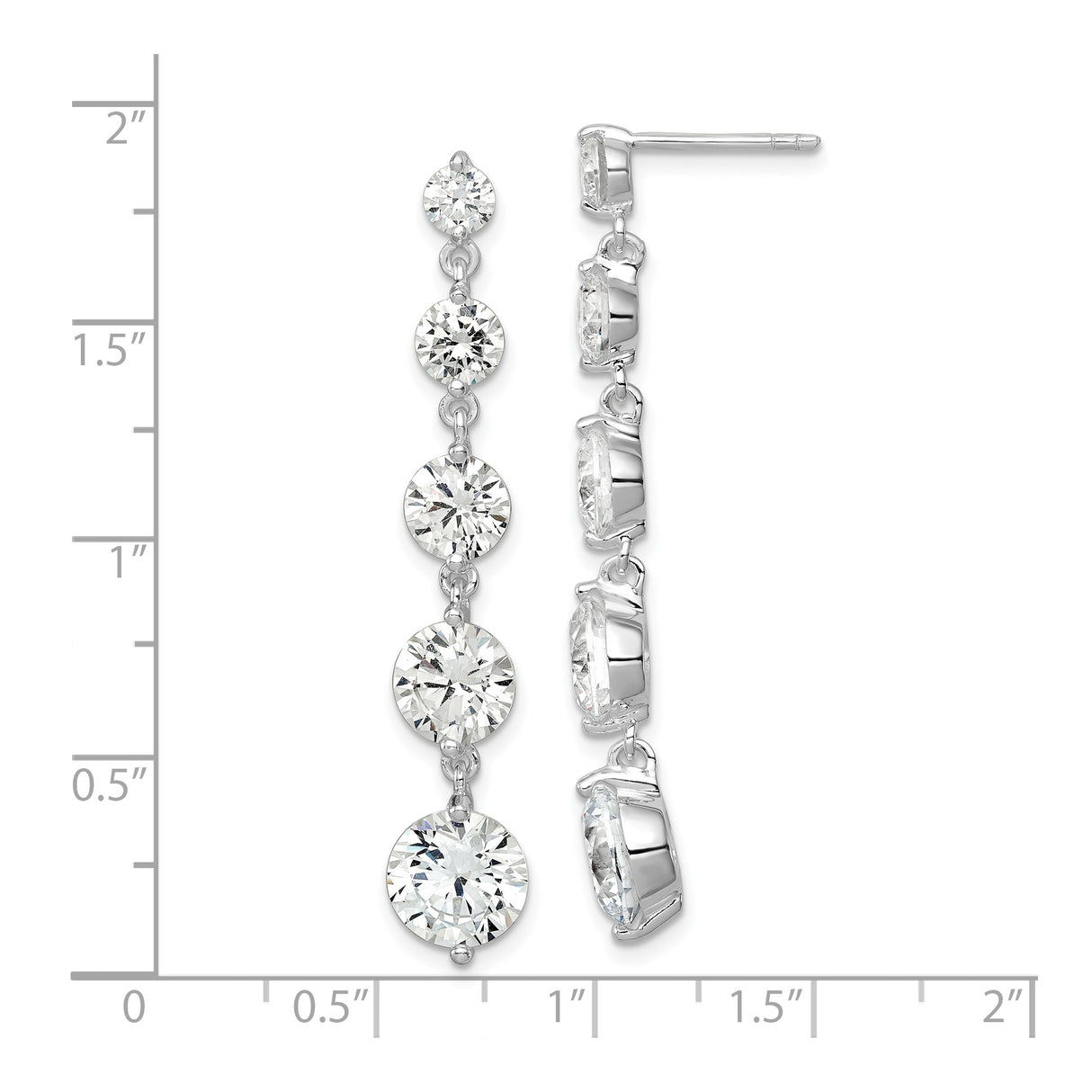 Sterling Silver Drop Linear Earrings with Five Cubic Zirconia in Bezel Settings