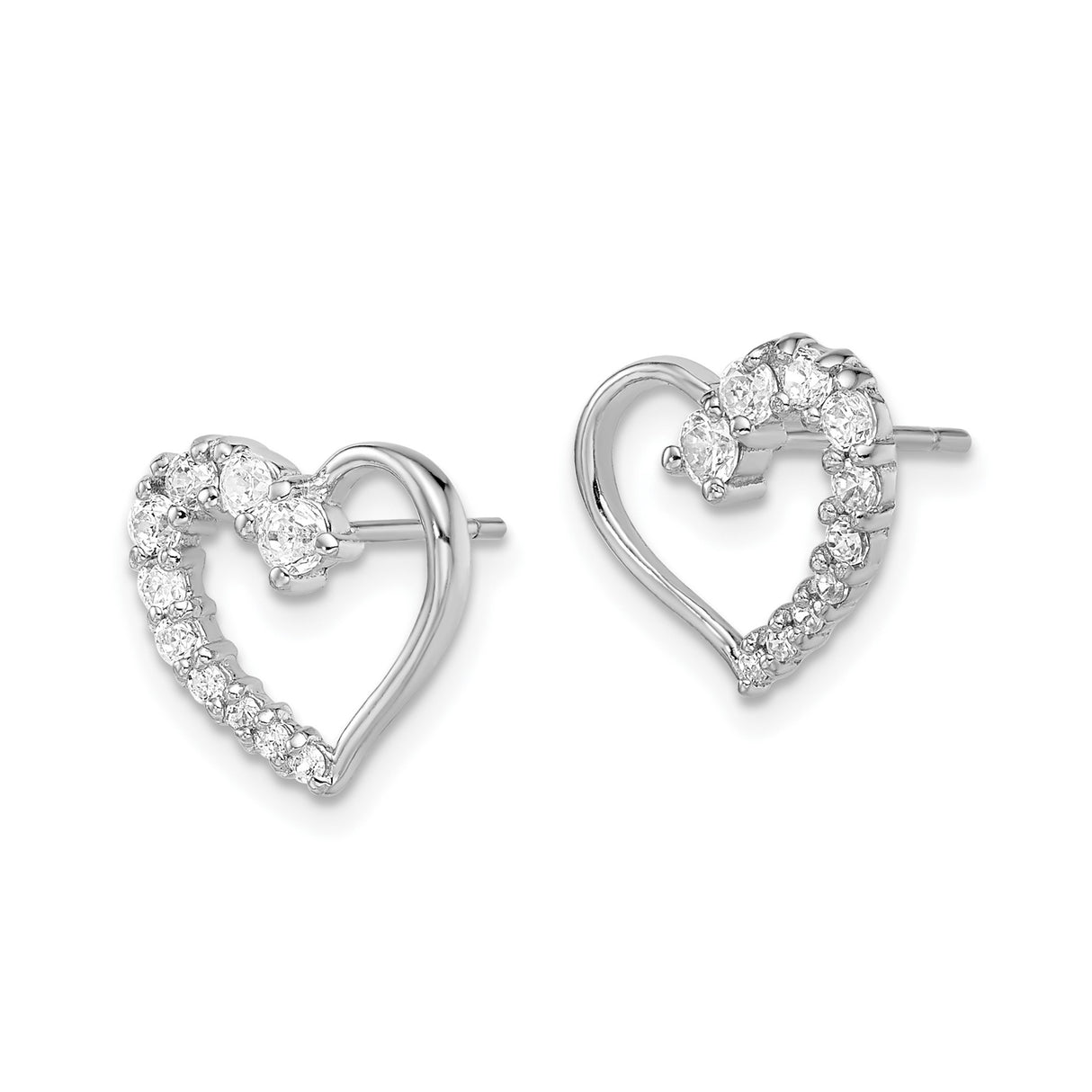 Sterling Silver Heart Stud Earrings with Cubic Zirconia Half Pavé Design
