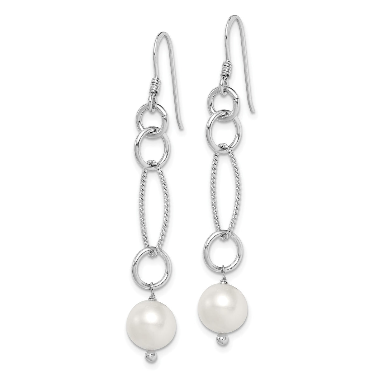 Sterling Silver Dangle Earrings with Cultured Freshwater Pearls, Twisted Rope Design