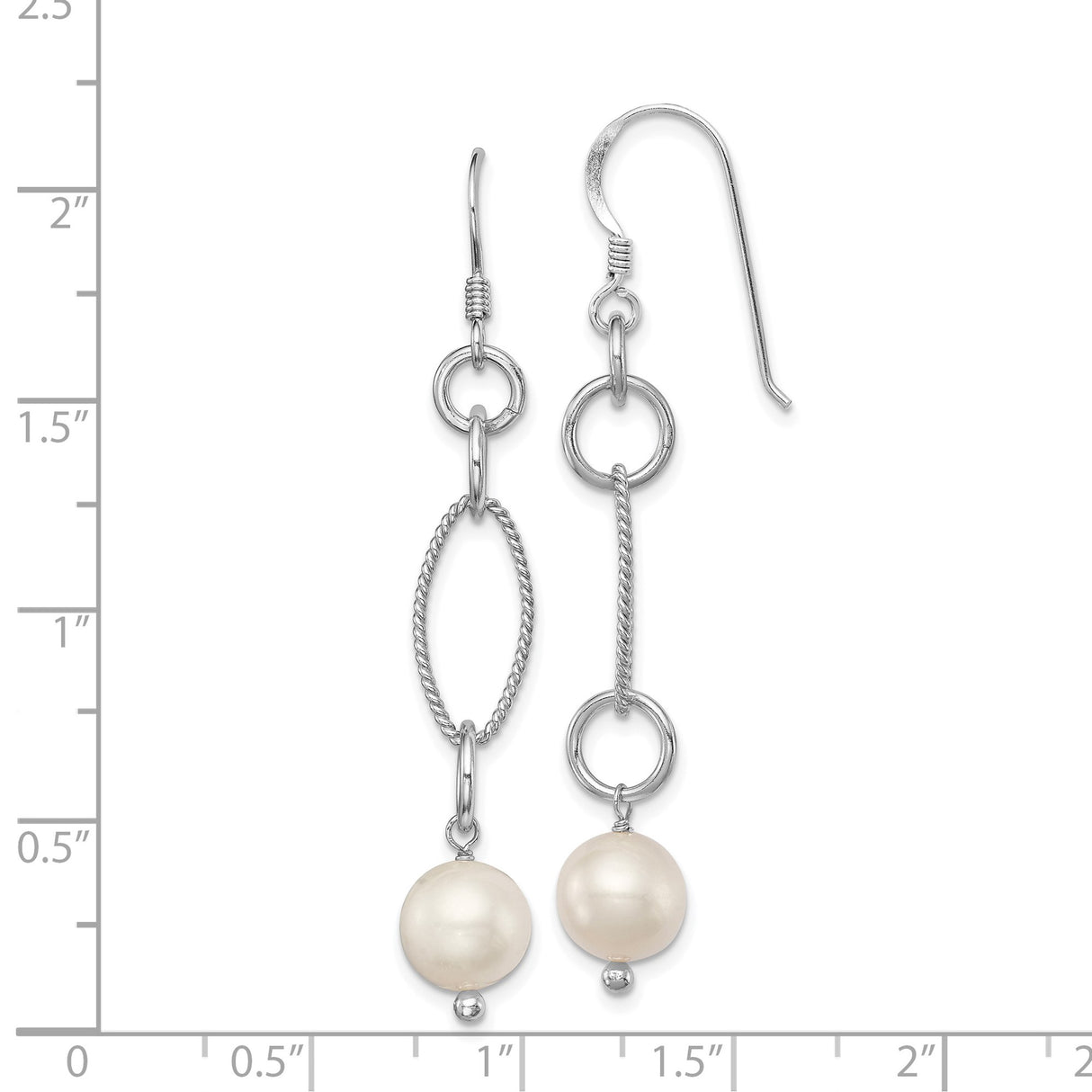 Sterling Silver Dangle Earrings with Cultured Freshwater Pearls, Twisted Rope Design