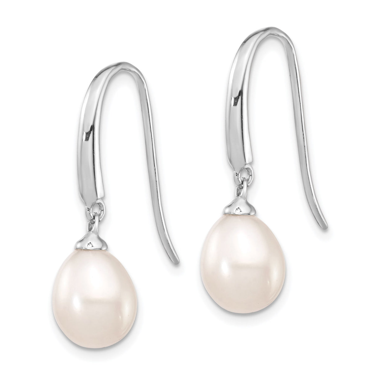 Sterling Silver Drop Earrings with White Freshwater Pearl Teardrop Dangle Design