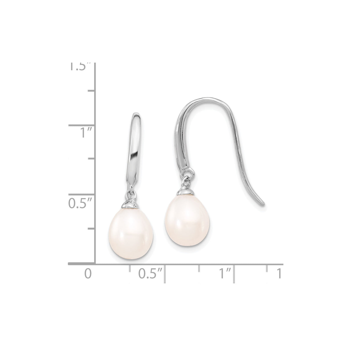 Sterling Silver Drop Earrings with White Freshwater Pearl Teardrop Dangle Design