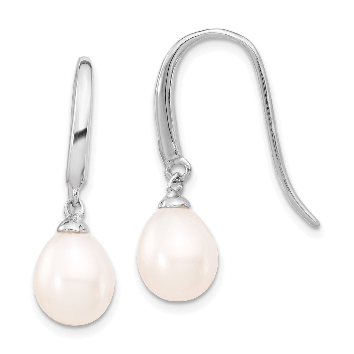 Sterling Silver Drop Earrings with White Freshwater Pearl Teardrop Dangle Design