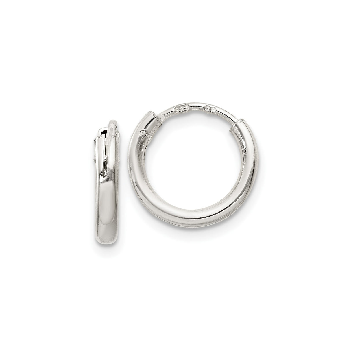 Sterling Silver Hoop Earrings, Smooth Polished Finish, Hinged Snap Closure, Minimalist Round Design