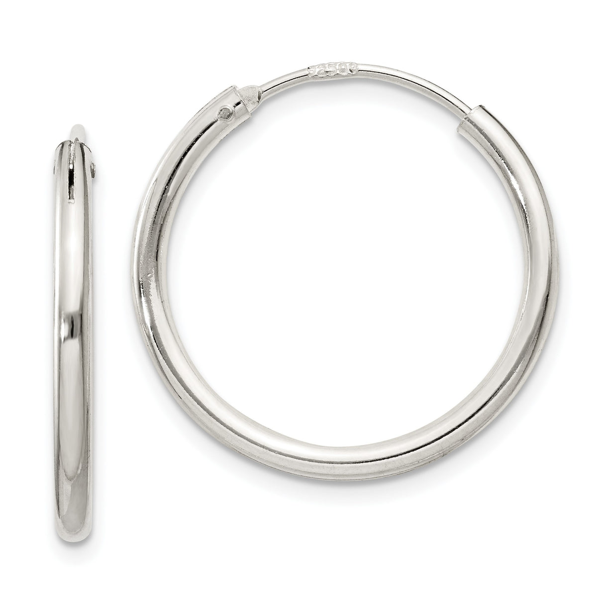 Sterling Silver Hoop Earrings, Medium Size with Polished Finish and Hinged Closure