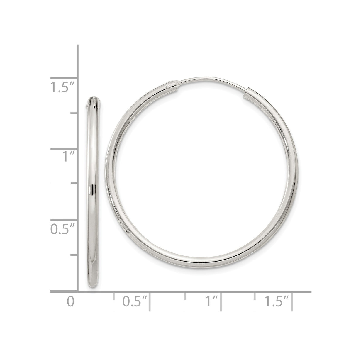 Sterling Silver Hoop Earrings, 2mm Round Endless Design with Polished Finish, Minimalist Style