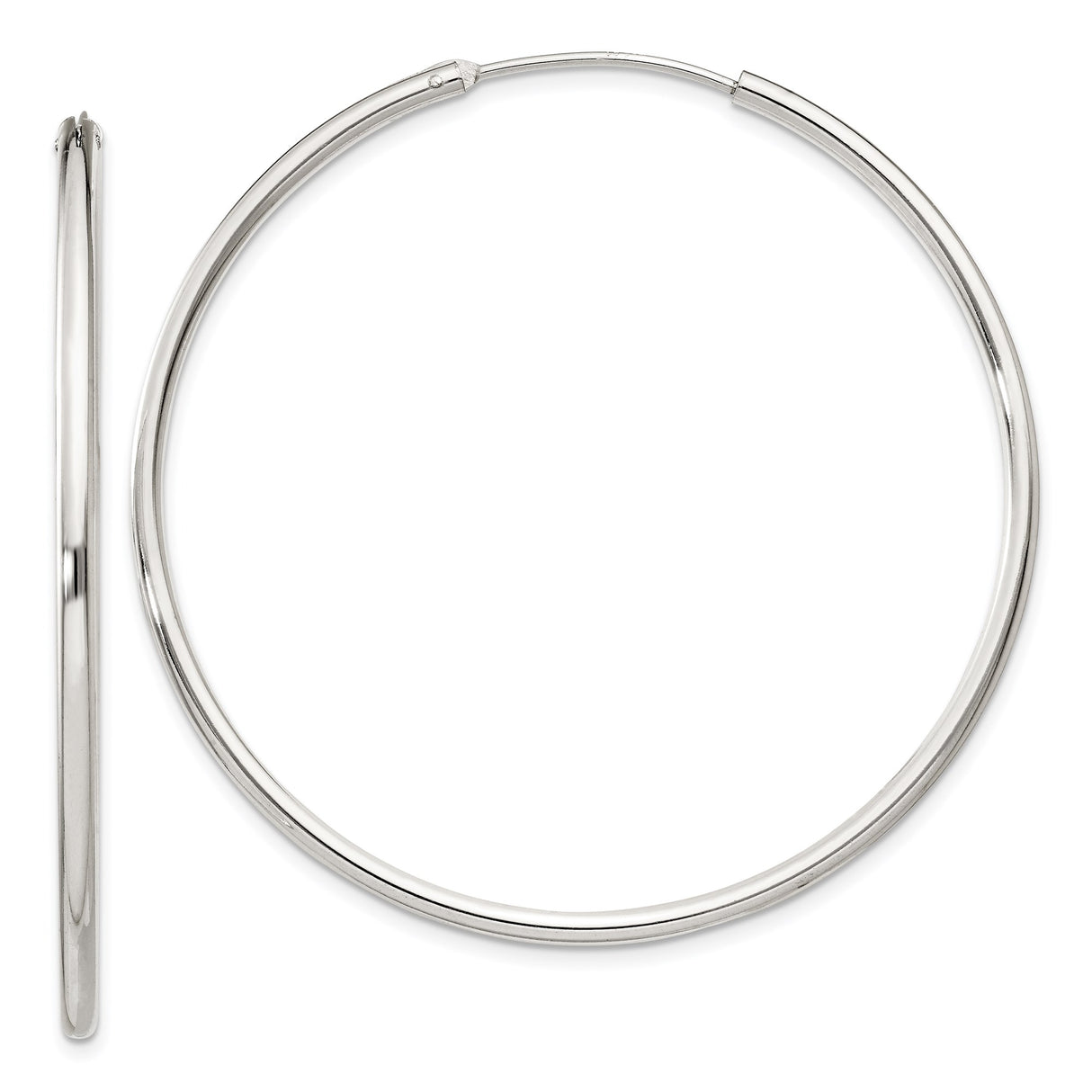 Sterling Silver Hoop Earrings, Classic Polished Endless Round Design, Lightweight Modern Style